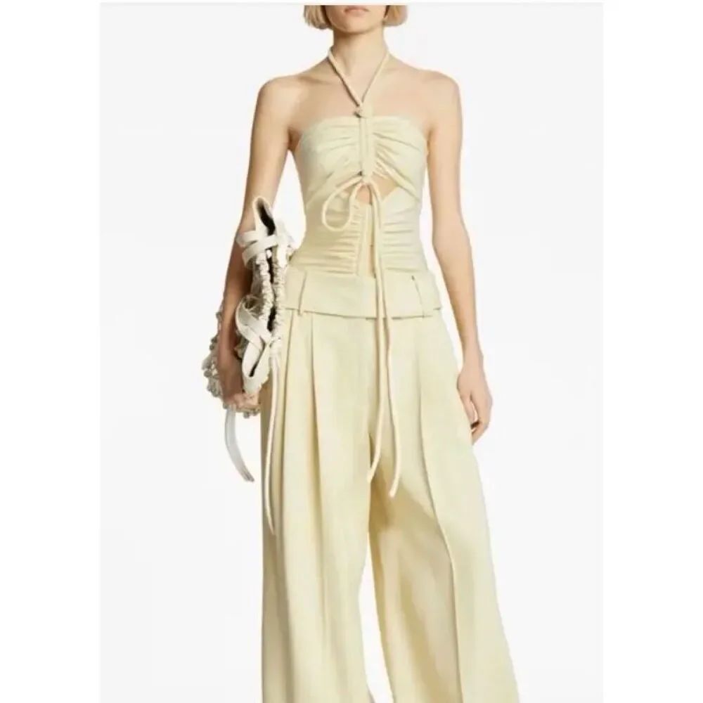 PROENZA SCHOULER Compact Jersey Ruched Bodysuit in Pale Yellow NWT Size XL